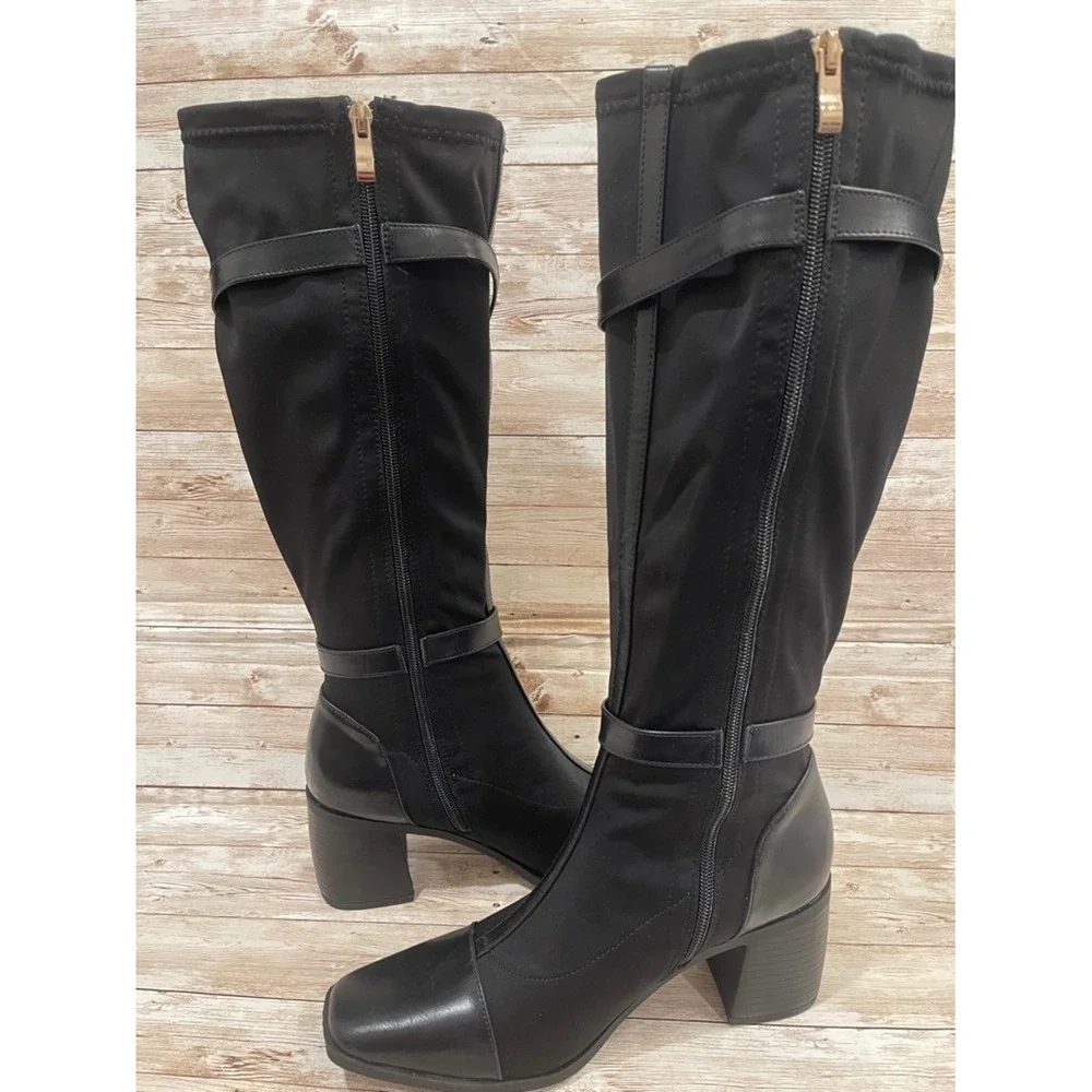 Journee Collection‎ Black Over-The-Knee Block Heel Boots Buckle Size 9XWC NEW